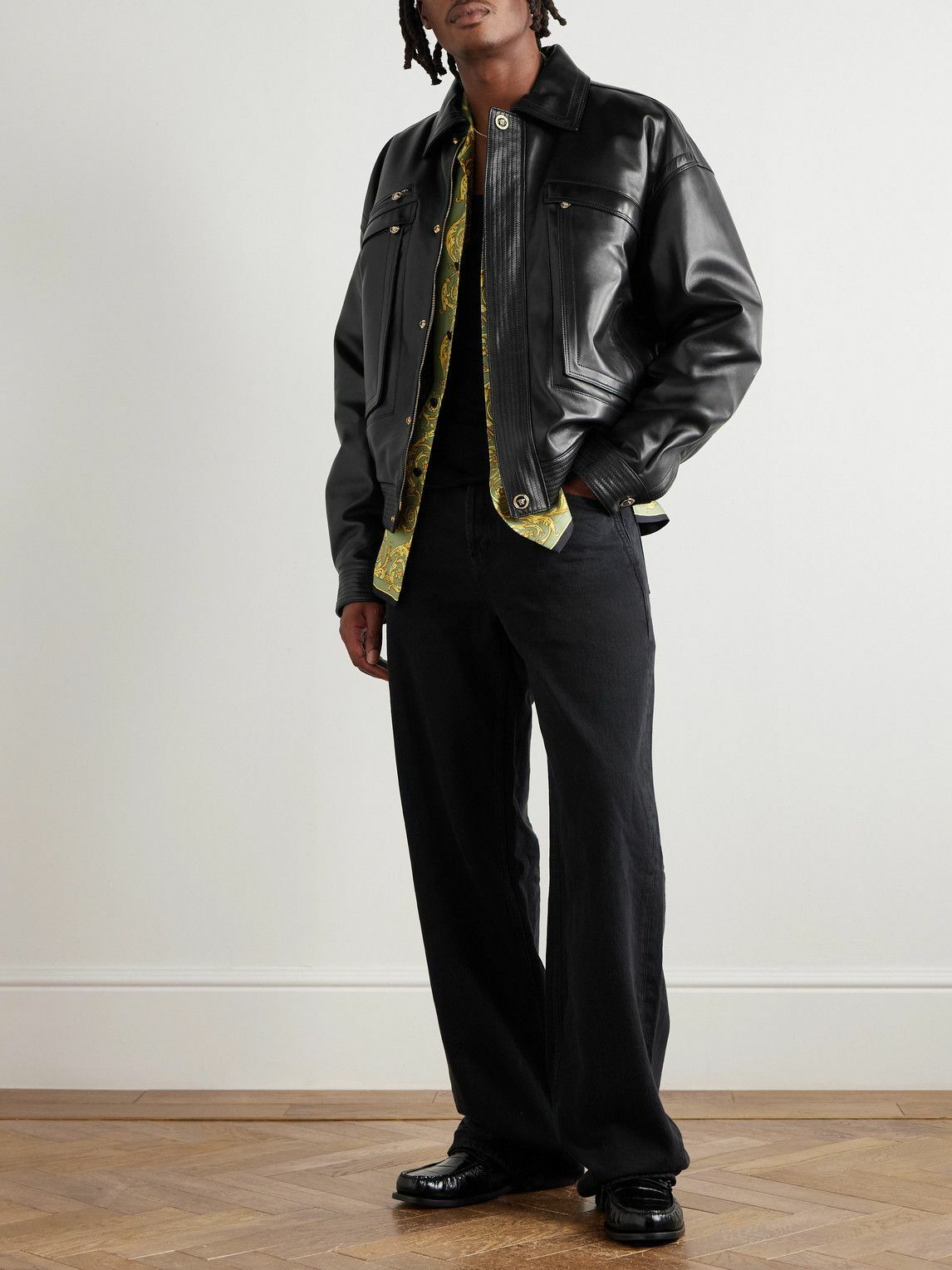 Versace - Leather Bomber Jacket - Black