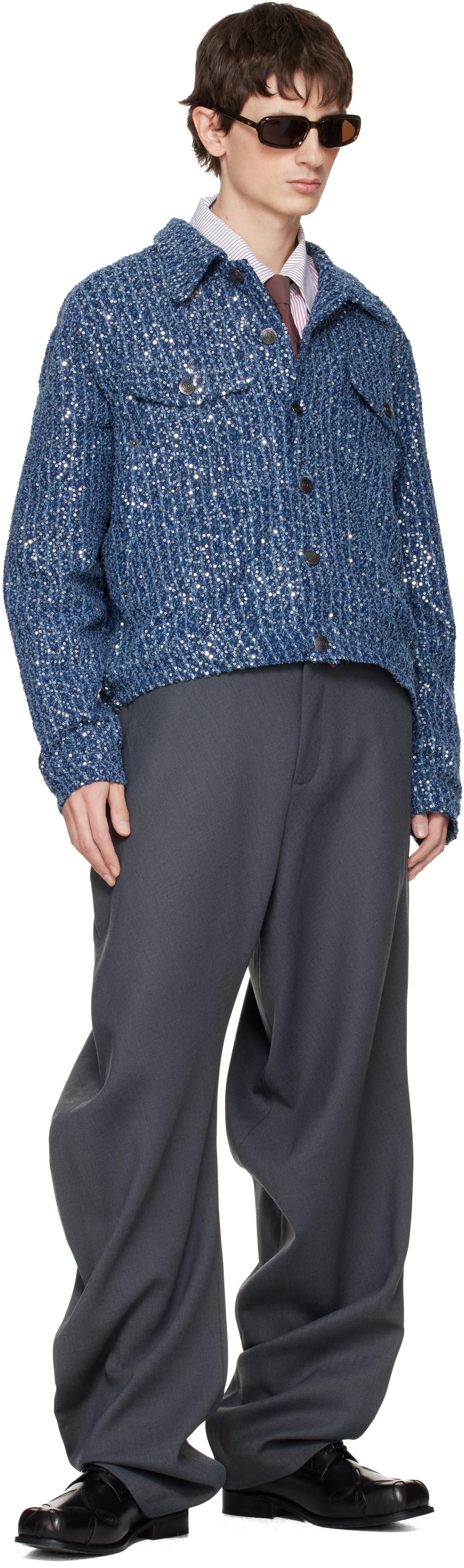 Charles Jeffrey LOVERBOY Blue Art Denim Jacket Charles Jeffrey