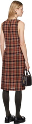 Anna Sui Orange & Brown Plaid Midi Dress