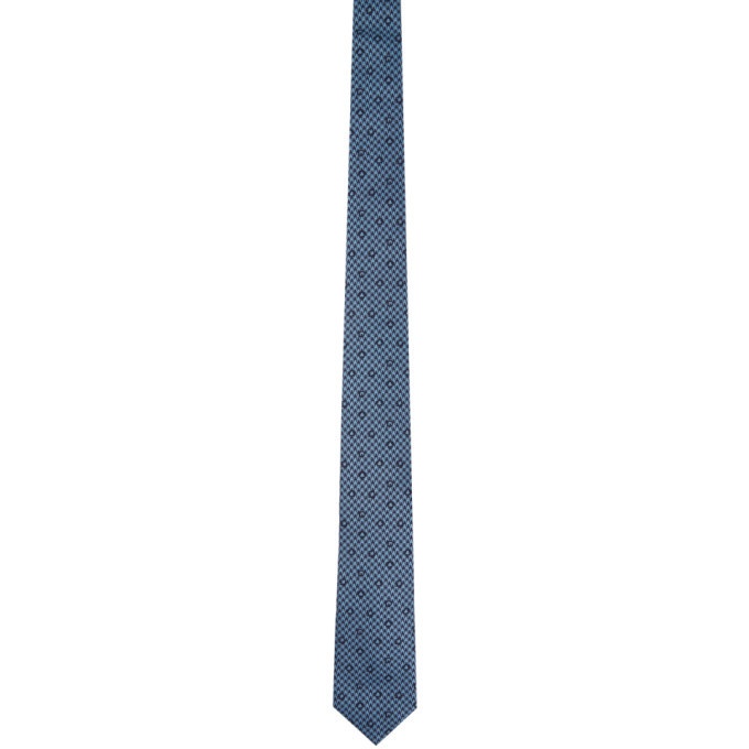 Photo: Salvatore Ferragamo Blue and Black Silk Geometrical Neck Tie