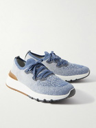 Brunello Cucinelli - Suede-Trimmed Stretch-Knit Sneakers - Blue