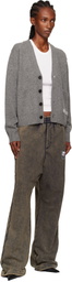 We11done Gray Pocket Logo Knit Cardigan