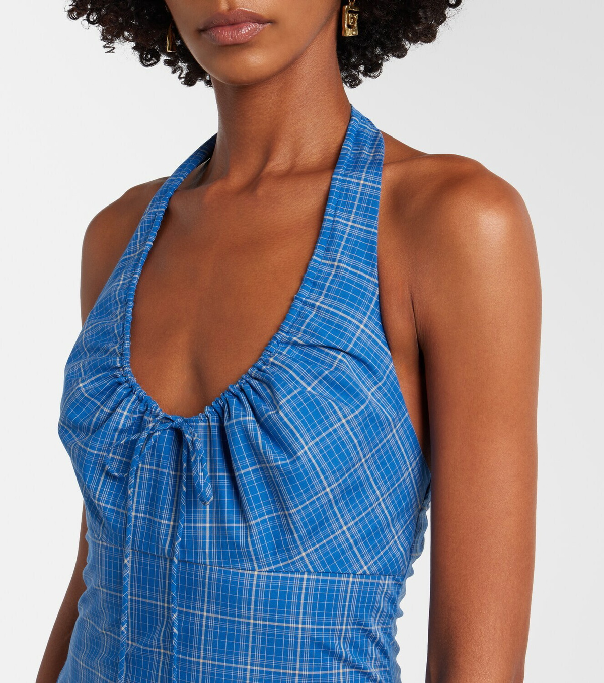 Faithfull Del Ros plaid halterneck cotton midi dress