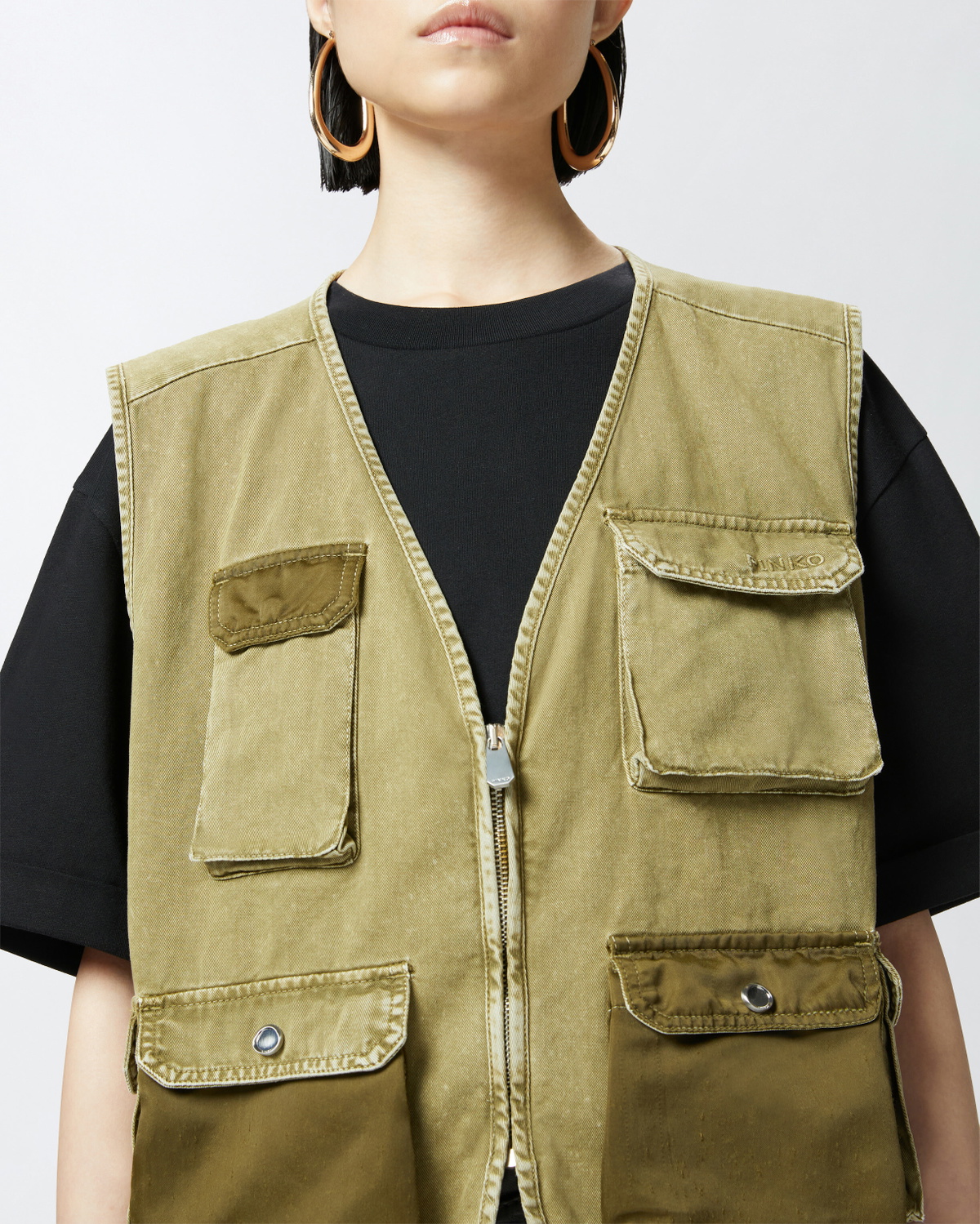 Pinko Multi Pocket Fisherman Style Vest Four Leaf Clover Green