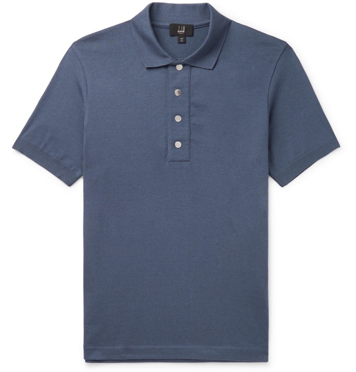 Photo: Dunhill - Knitted Cotton Polo Shirt - Blue