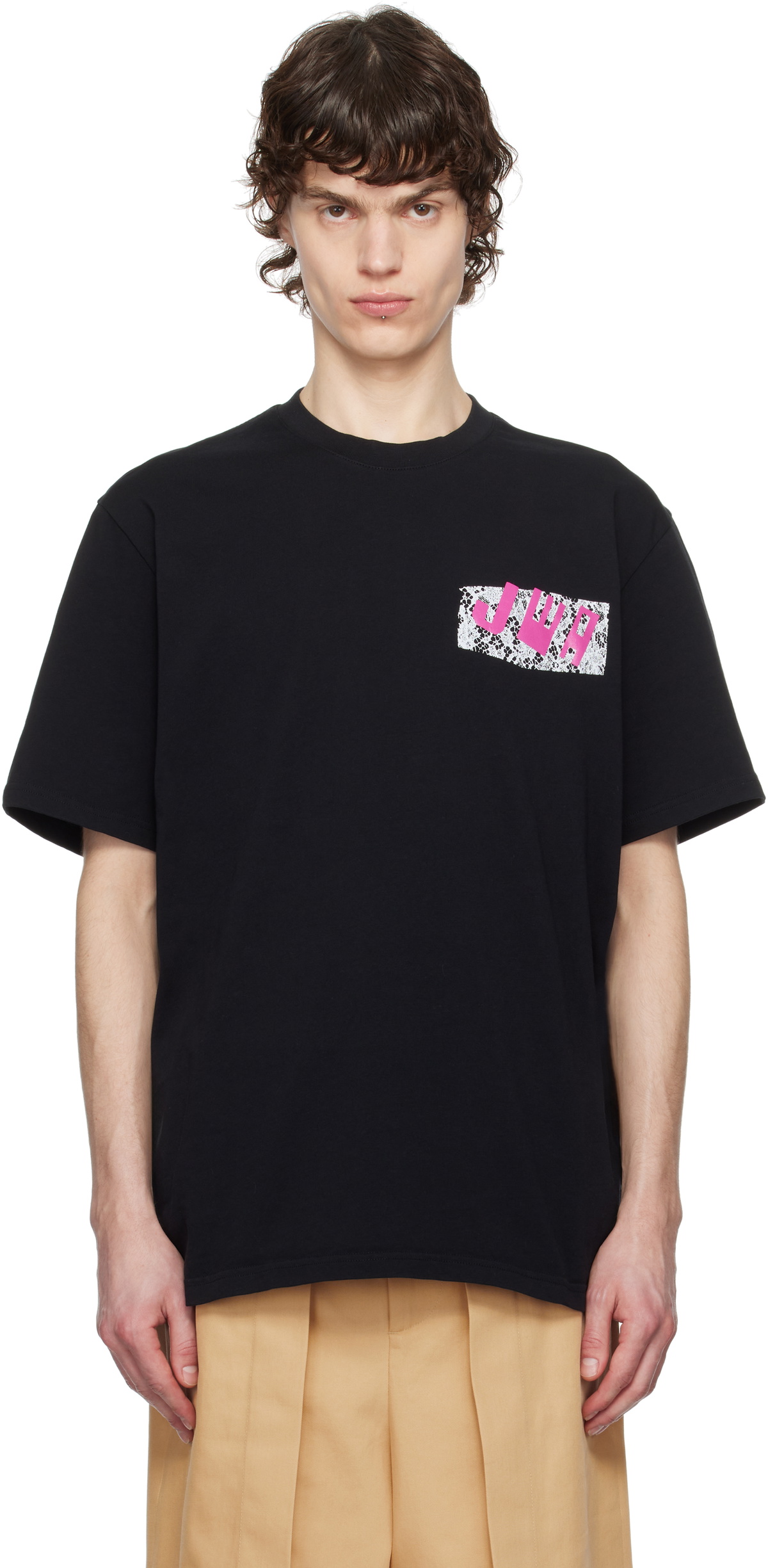 Black 'JWA' Lace Trim T-shirt by JW Anderson on Sale