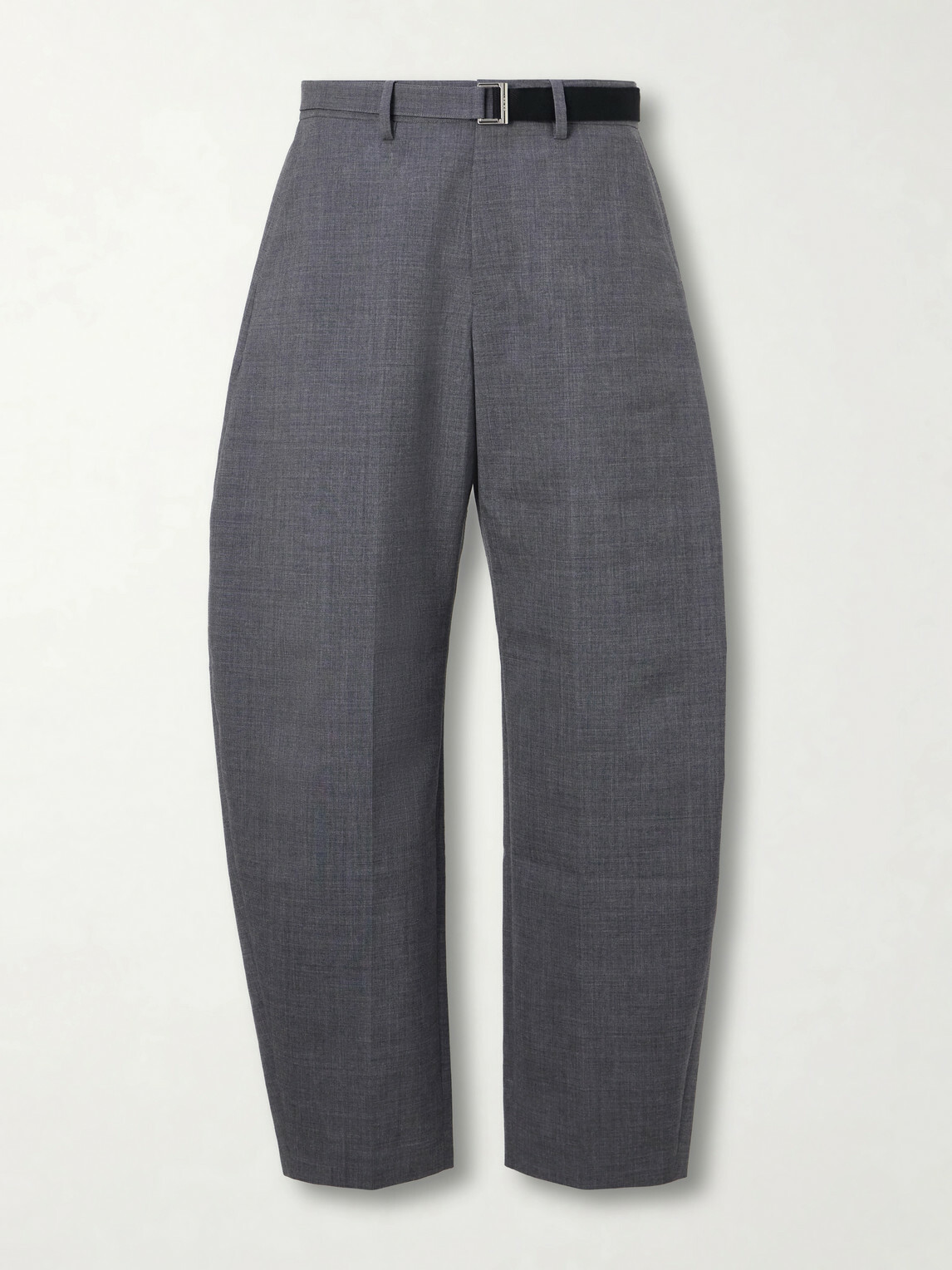 Sacai - Barrel-Leg Belted Woven Trousers - Gray