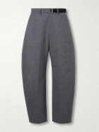 Sacai - Barrel-Leg Belted Woven Trousers - Gray