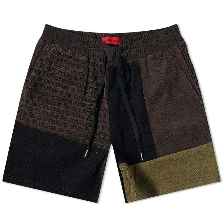 Photo: The Future Is On Mars Men's Corduroy Patchwork Short in Onyx Black/Brown