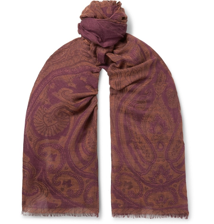 Photo: Etro - Paisley-Jacquard Linen, Wool and Silk-Blend Scarf - Red