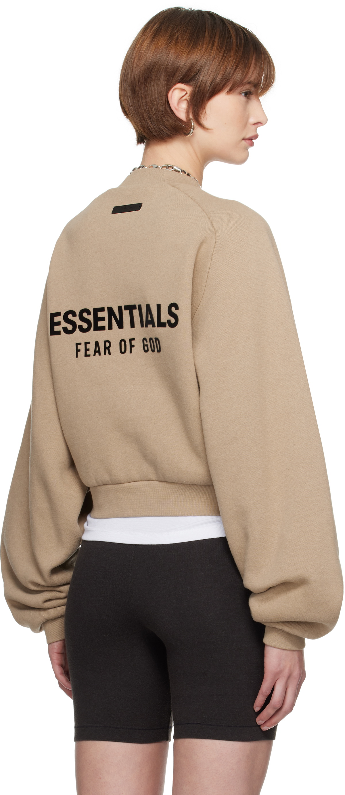 Fear of God ESSENTIALS Beige Fleece Cropped Crewneck Sweatshirt Fear Of ...