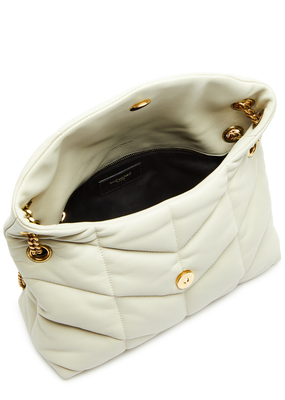 Saint Laurent - Women's White Quilted Leather Lou Puffer Small Shoulder Bag - Adjustable Chain Strap - One Size