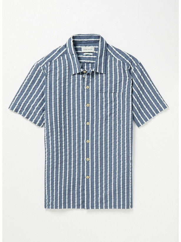 Photo: Oliver Spencer - Riviera Striped Organic Cotton-Seersucker Shirt - Blue