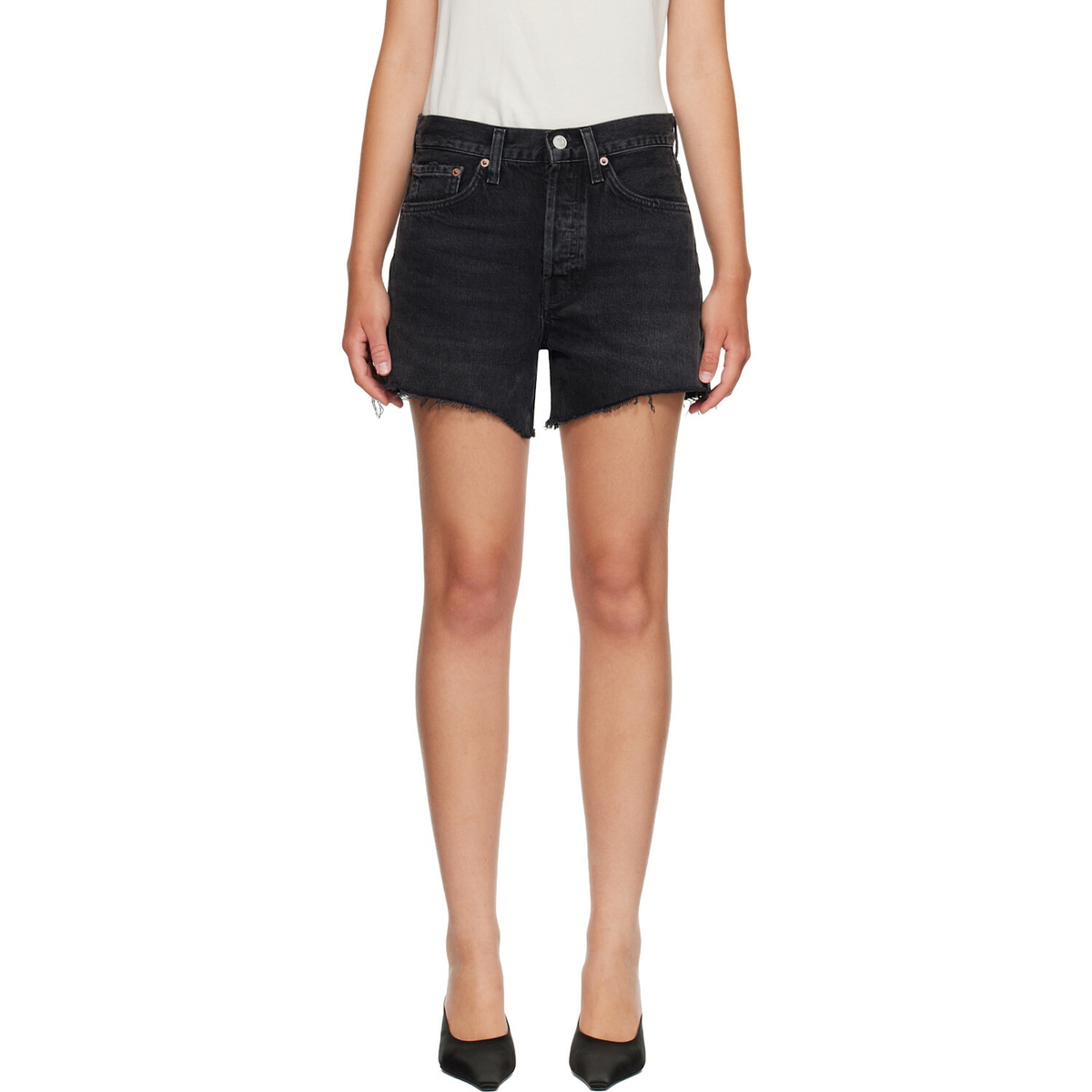 AGOLDE Black Parker Long Denim Shorts