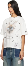 Maison MIHARA YASUHIRO White Cat Printed Embellished Distressed T-shirt