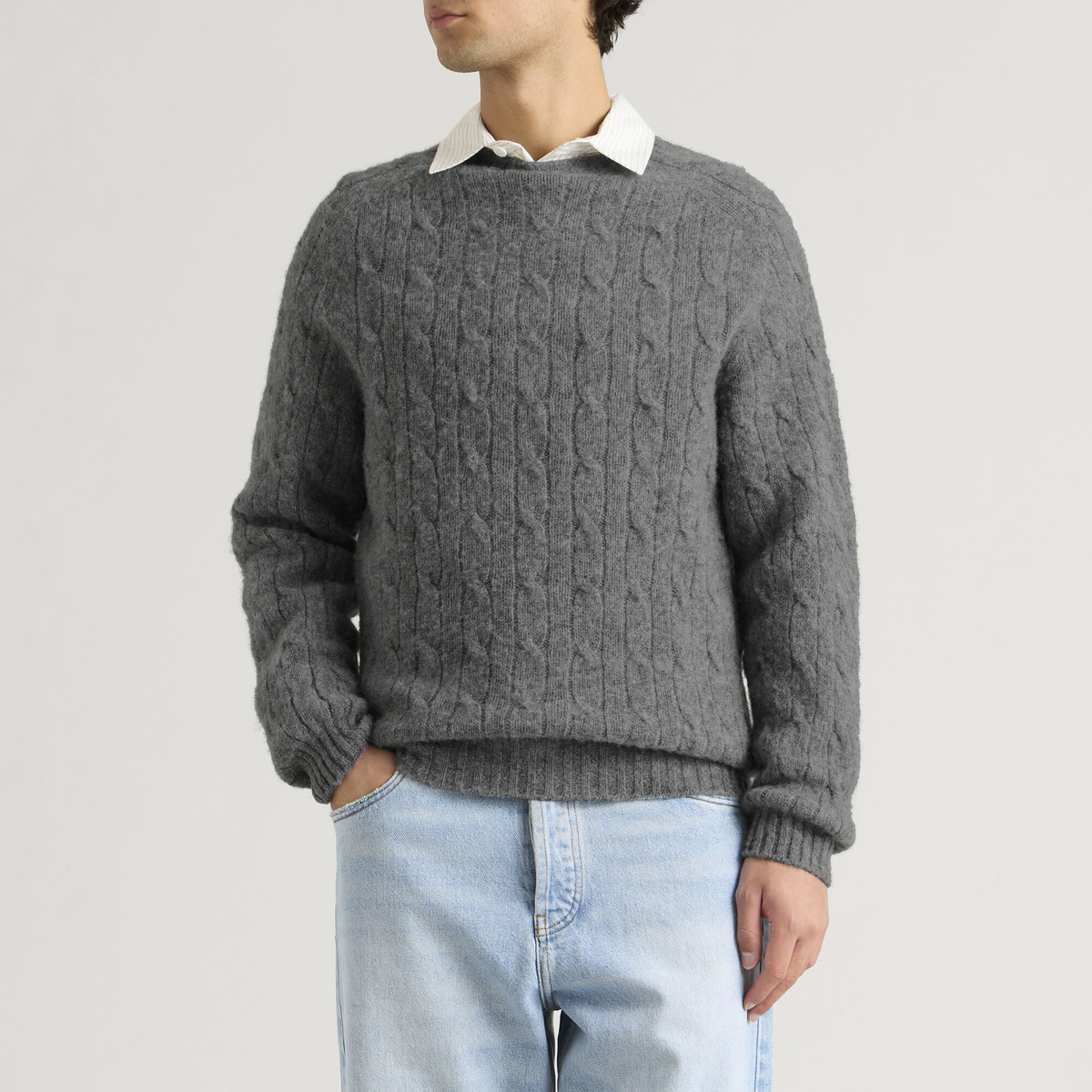 Barbour Men's Scottish Made Cable Crew in Grey Marl
