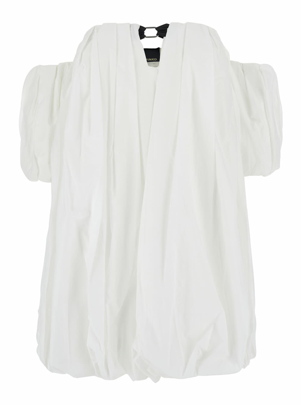 Pinko Bert White Dress With Exposed Shoulder Design And Removable Sleeves With Button In Cotton Woman