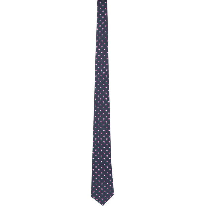 Photo: Gucci Navy and Pink Silk GG Flowers Tie