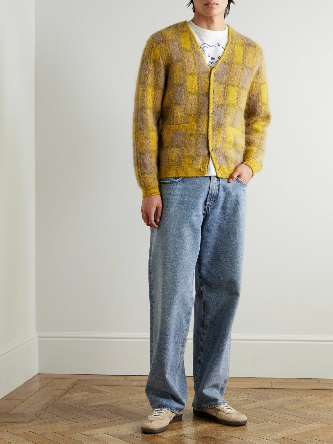 Beams Plus - Brushed Checked Jacquard Cardigan - Yellow