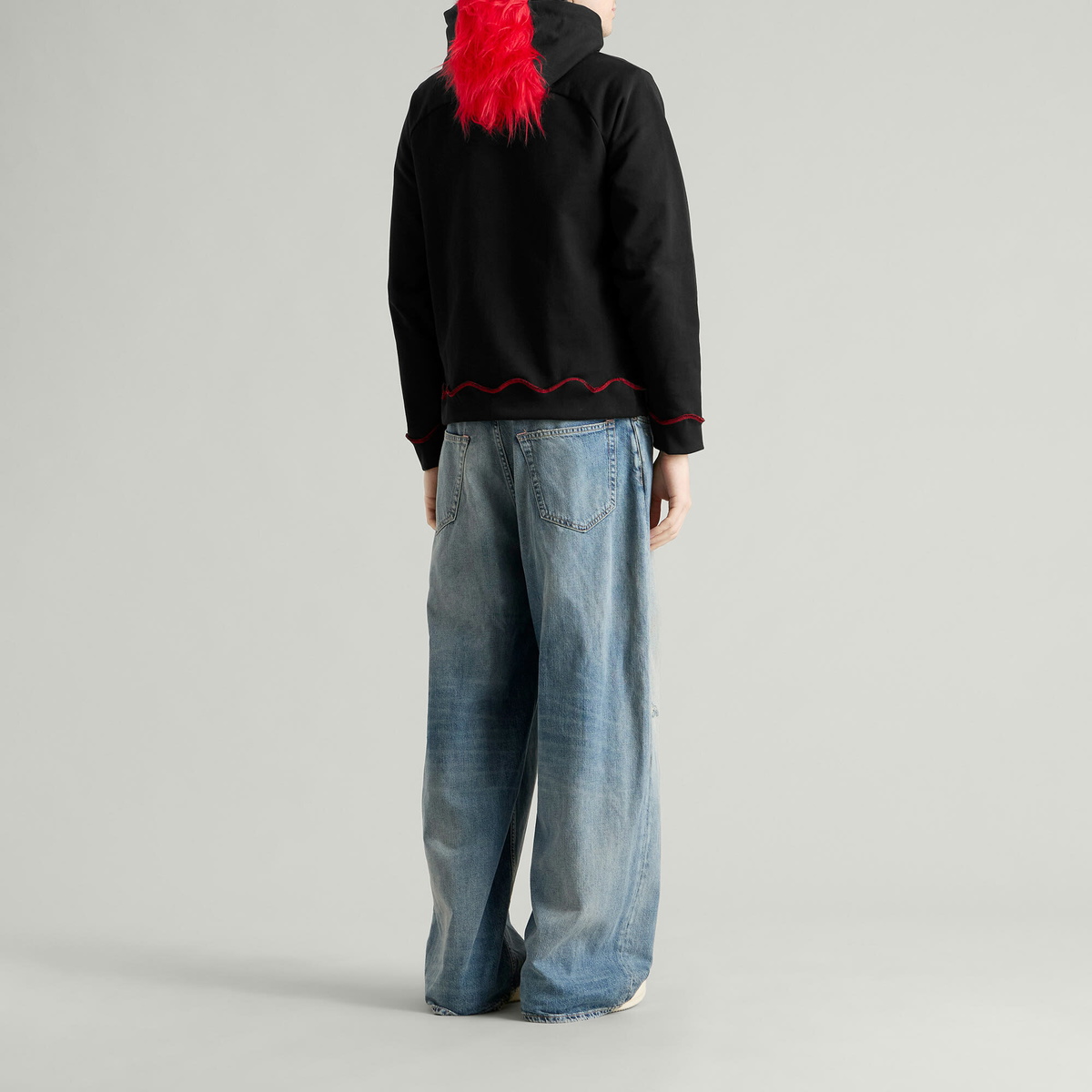 Navinder Nangla Mohawk Fur Hoodie in Black/Red