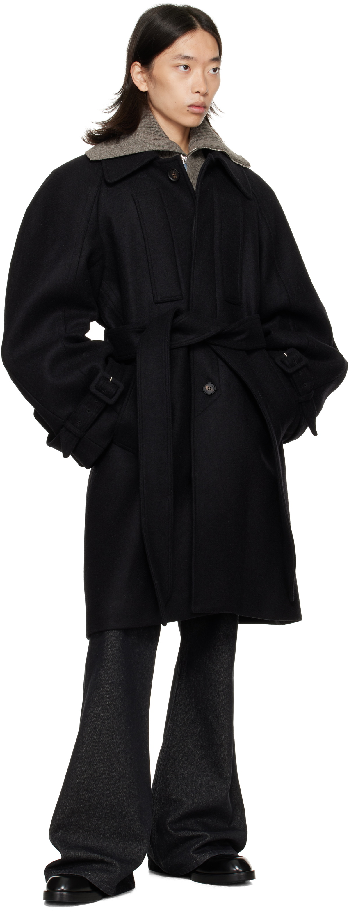 EGONlab Black Long Raglan Coat
