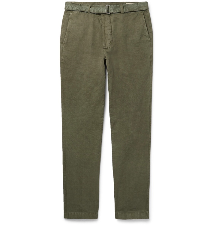 Photo: Officine Generale - Julian Slim-Fit Garment-Dyed Cotton and Linen-Blend Trousers - Green
