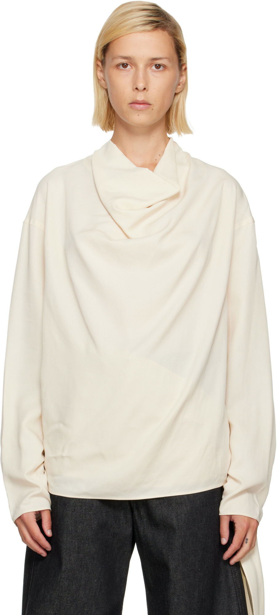 LE17SEPTEMBRE Off-White Silky Wrap Draped Blouse