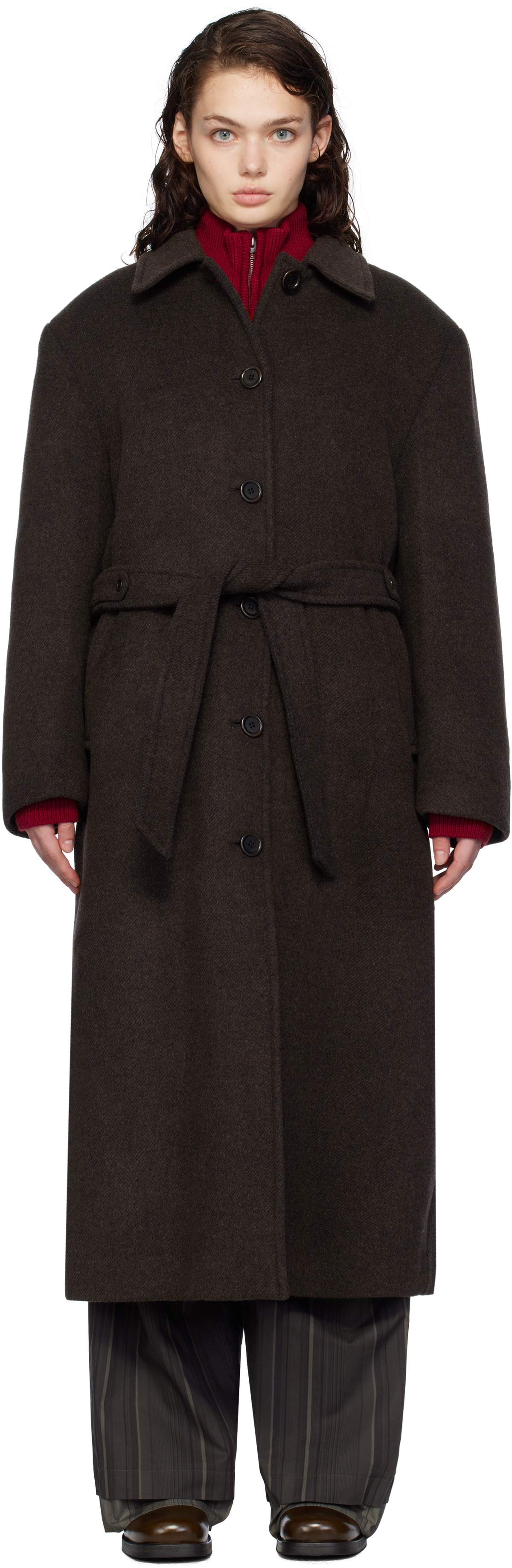 【AMOMENTO】24fw SINGLE BREASTED MAXI LONG COAT AMOMENTO Brown Single-Breasted Maxi Long Coat AMOMENTO