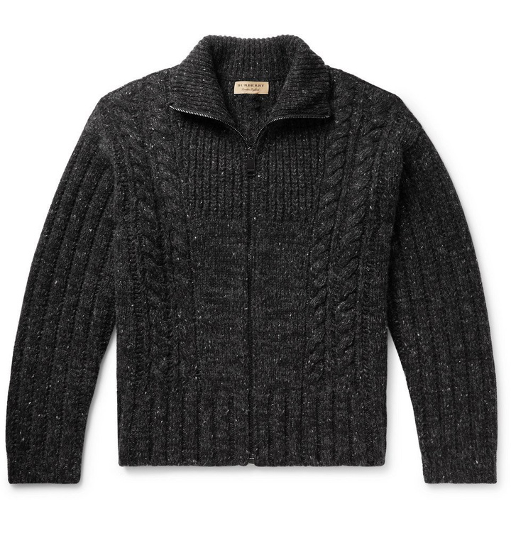 Photo: Burberry - Cable-Knit Mélange Cashmere, Wool and Mohair-Blend Zip-Up Cardigan - Men - Charcoal