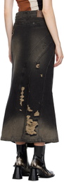 lesugiatelier Black Distressed Denim Midi Skirt