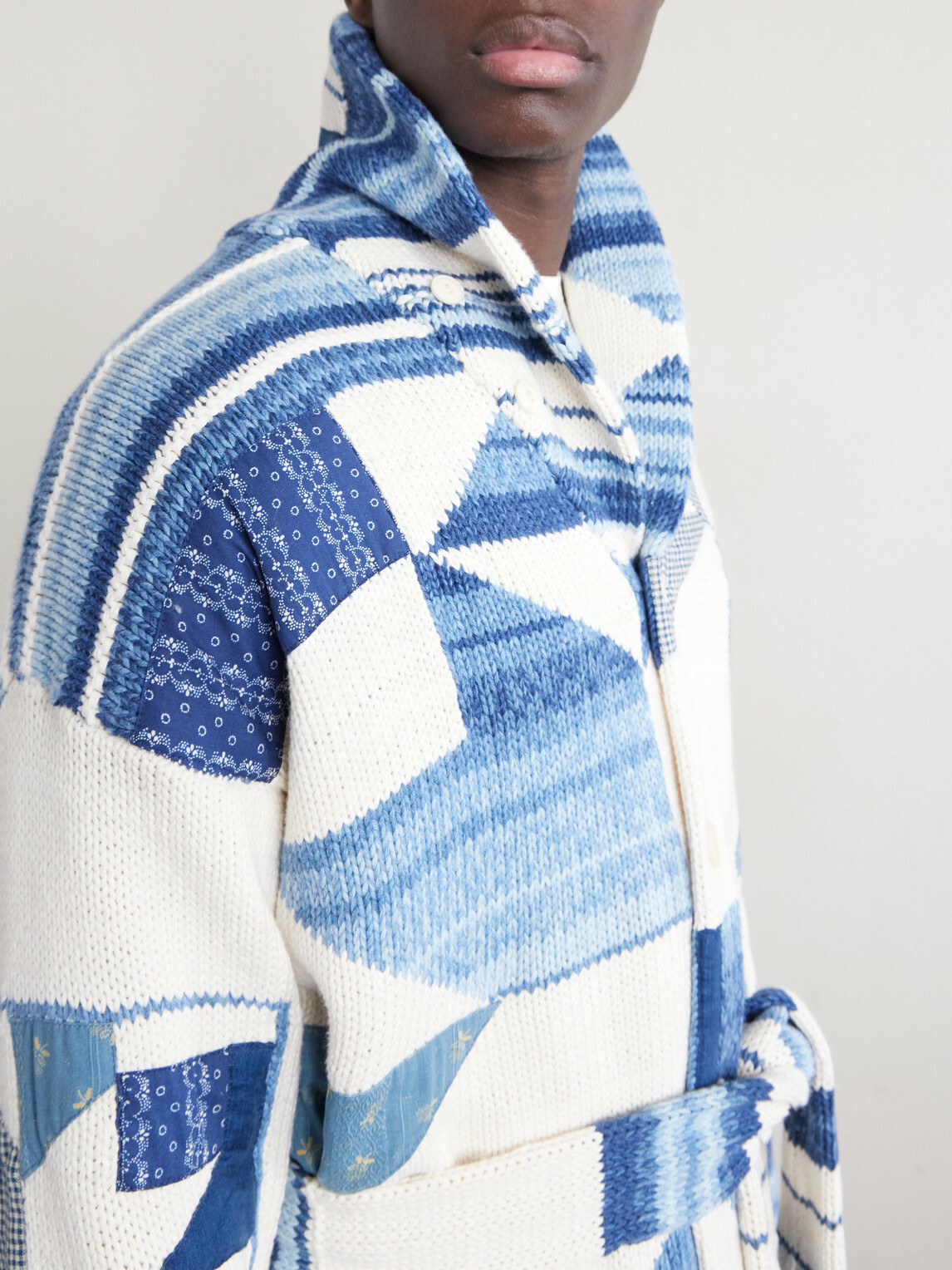 Polo Ralph Lauren - Shawl-Collar Patchwork Cotton and Linen-Blend Cardigan - Blue