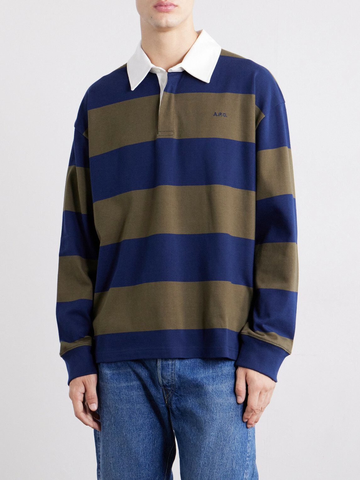 A.P.C. - Isaac Logo-Embroidered Striped Cotton Polo Shirt - Blue