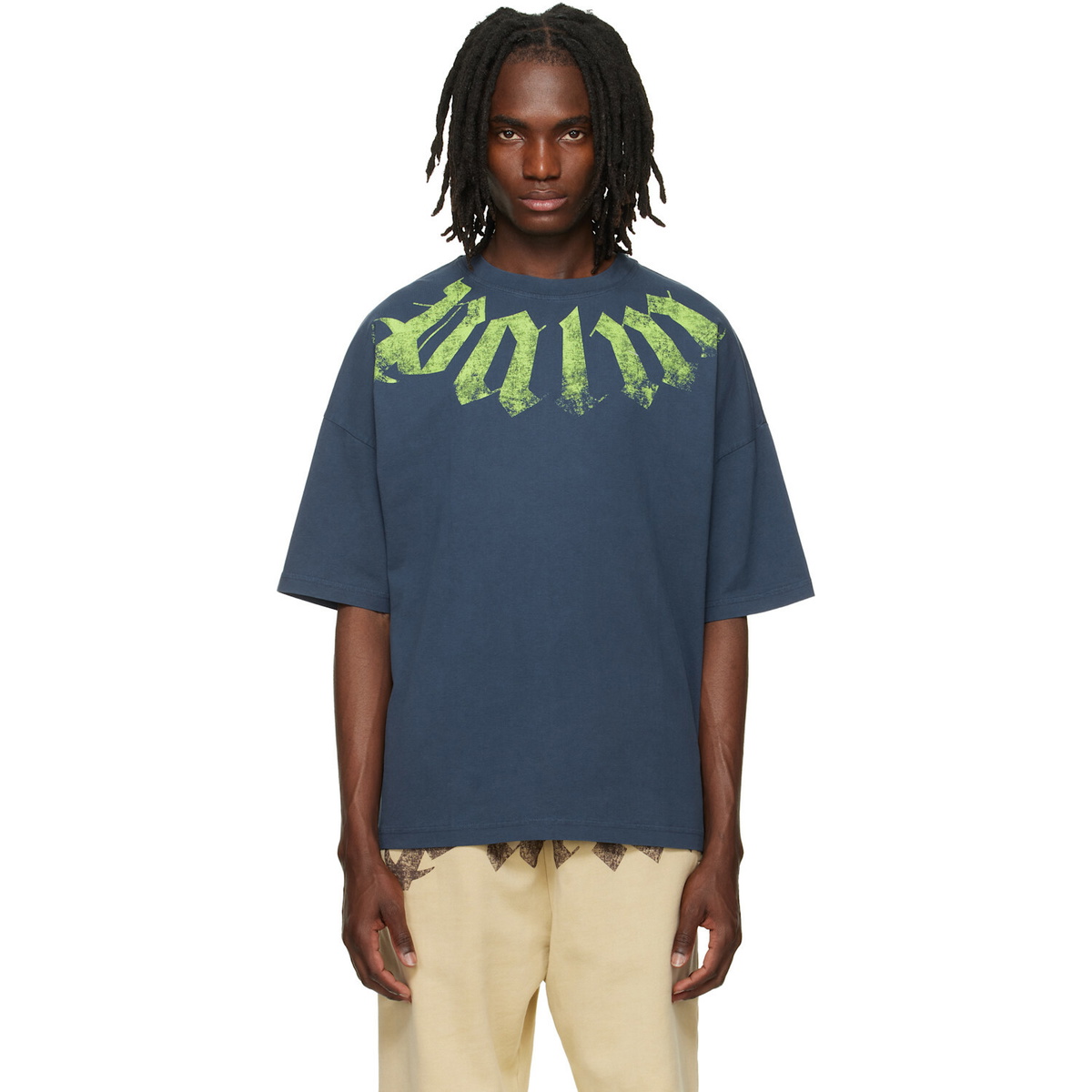 Palm Angels Navy Big Neck Logo Loose T-shirt