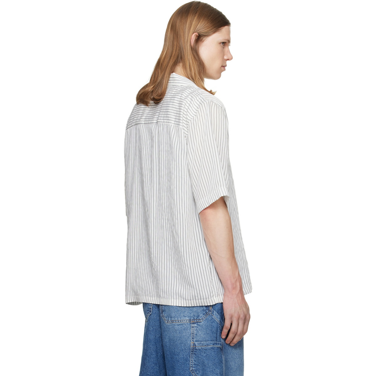 Diesel White & Gray Half-Sleeve Pinstripe Modal Shirt