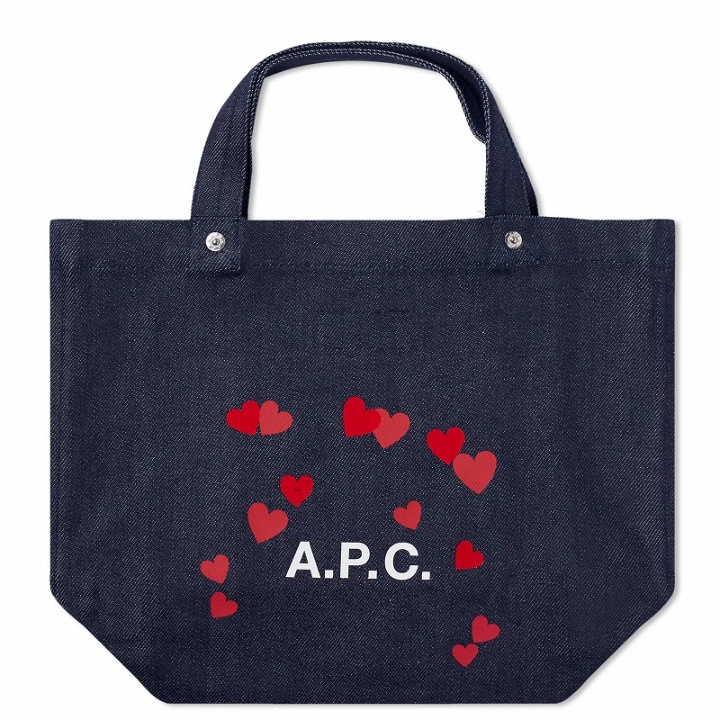 Photo: A.P.C. Women's Valentines Logo Mini Tote Bag in Blue 