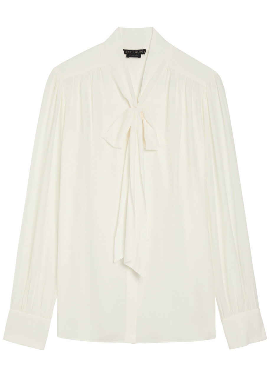 Alice + Olivia Thayer Neck tie Georgette Blouse White