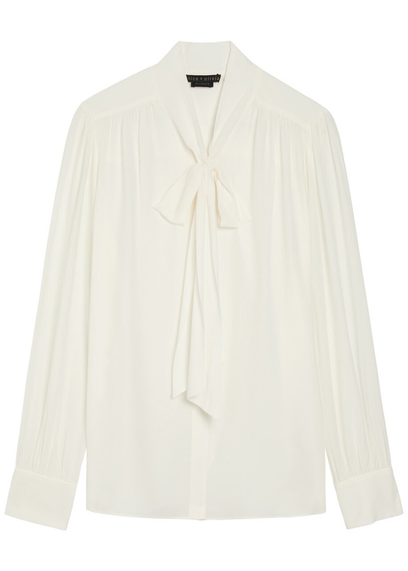 Photo: Alice + Olivia Thayer Neck tie Georgette Blouse White