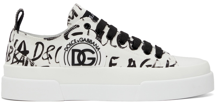 Photo: Dolce & Gabbana White & Black Logo Print Portofino Light Snekers