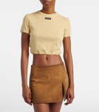 Miu Miu Lace-trimmed pointelle cotton crop top
