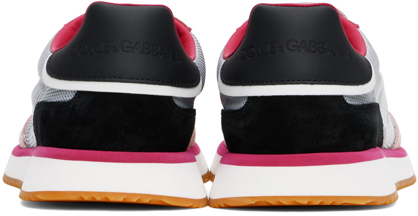 Dolce&Gabbana Gray & Pink Mixed-Material DG Cushion Sneakers