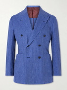 Rubinacci - Double-Breasted Linen and Wool-Blend Suit Jacket - Blue