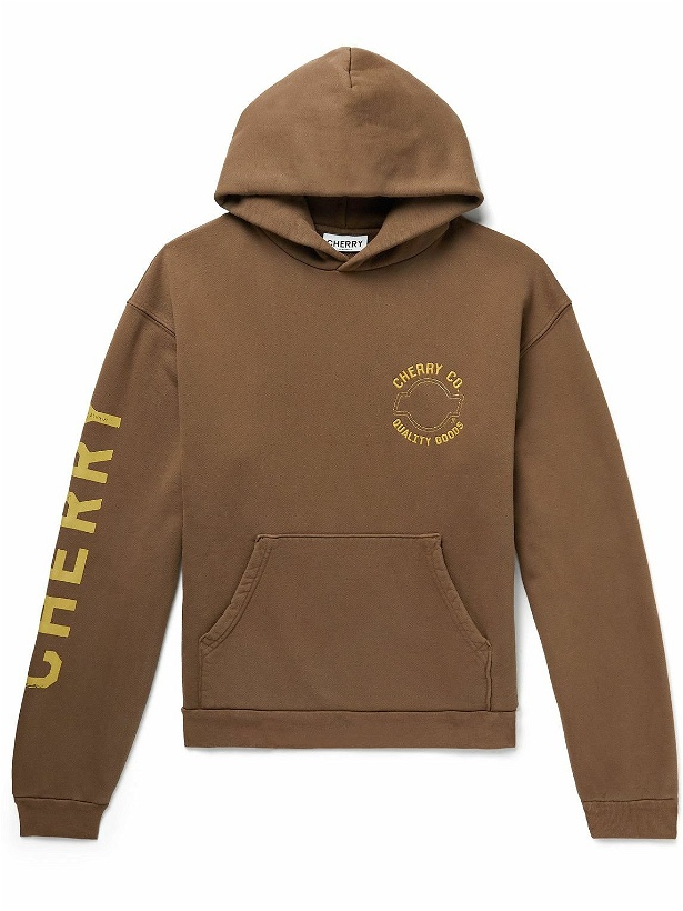 Photo: CHERRY LA - Logo-Embroidered Printed Cotton-Jersey Hoodie - Brown