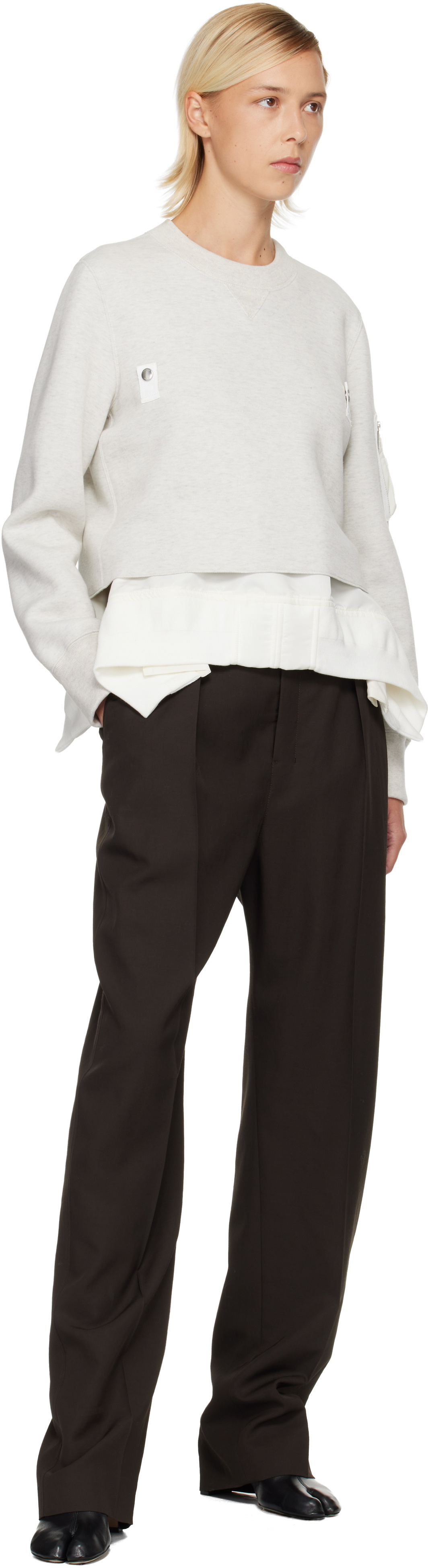 sacai Gray & White Sponge Sweat & Nylon Twill Sweatshirt