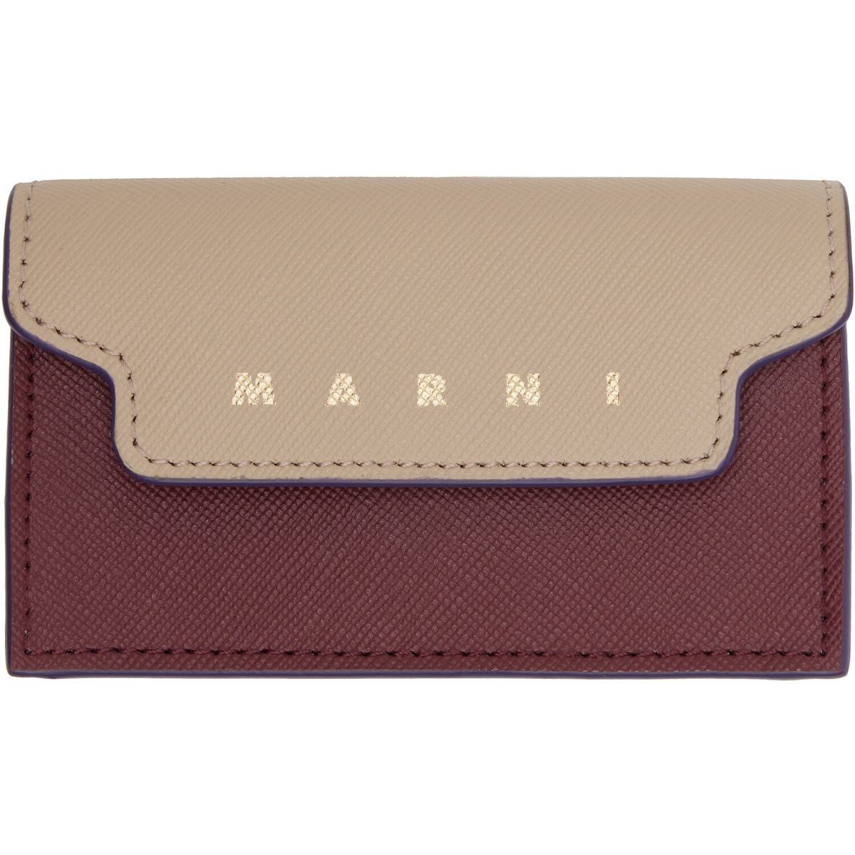 Marni Beige & Burgundy Saffiano Card Holder