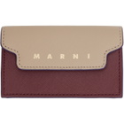 Marni Beige & Burgundy Saffiano Card Holder