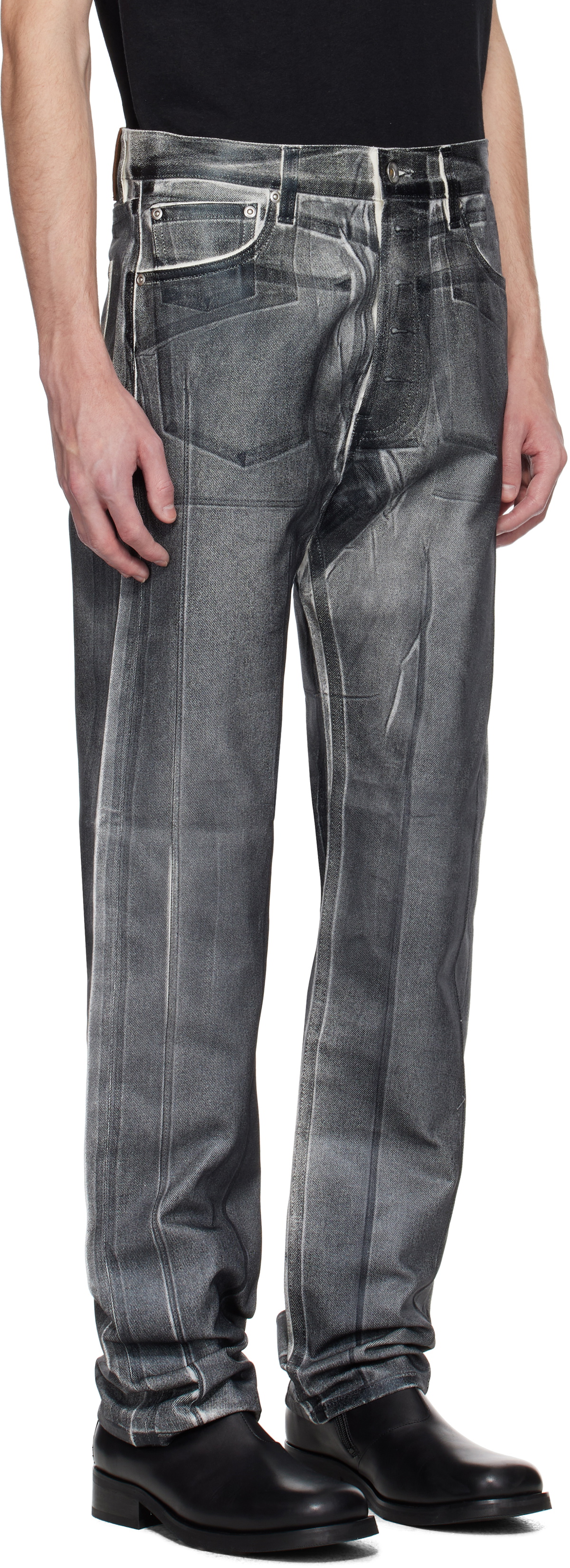 Karmuel Young Black Overprinted Foil Cuboid Jeans