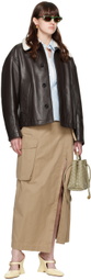 Bottega Veneta Brown Detachable Collar Leather Jacket