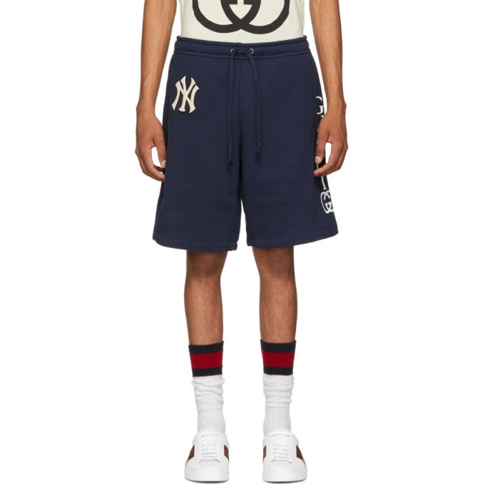 Photo: Gucci Navy NY Yankees Edition Patch Sweat Shorts