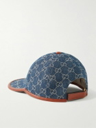 GUCCI - Leather-Trimmed Logo-Jacquard Denim Baseball Cap - Blue