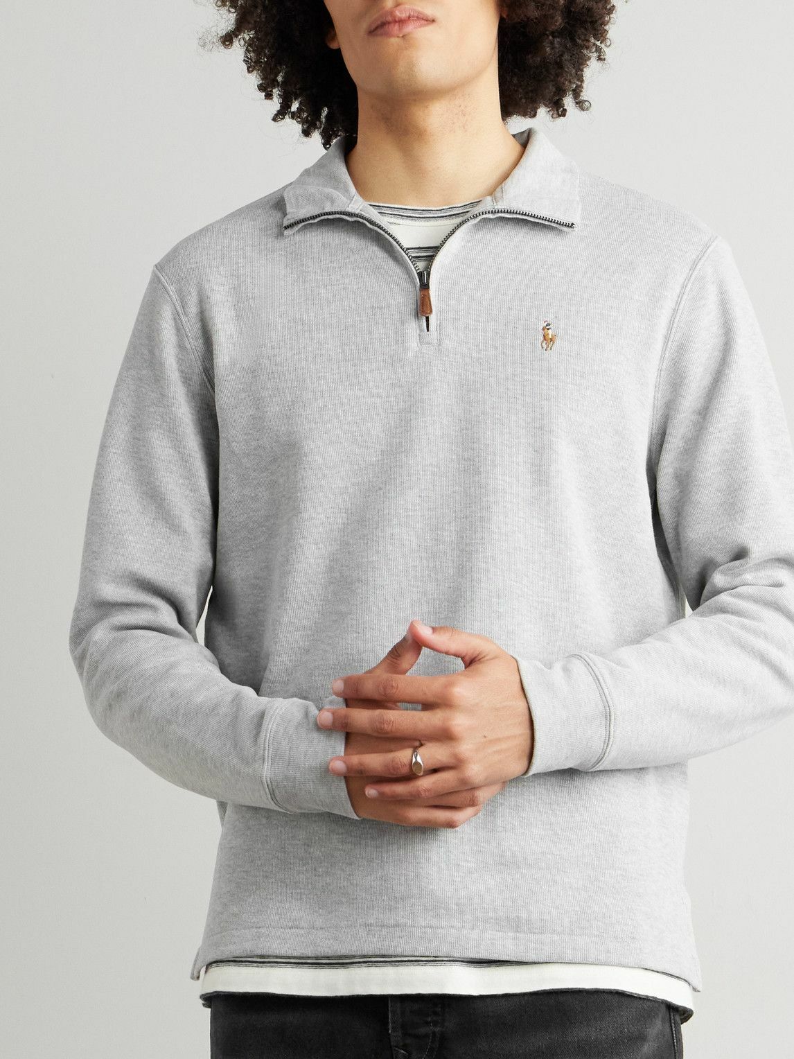 トップス Embroidery Polo Sweatshirt light gray Polo Ralph Lauren - Logo-Embroidered Cotton-Jersey Half-Zip